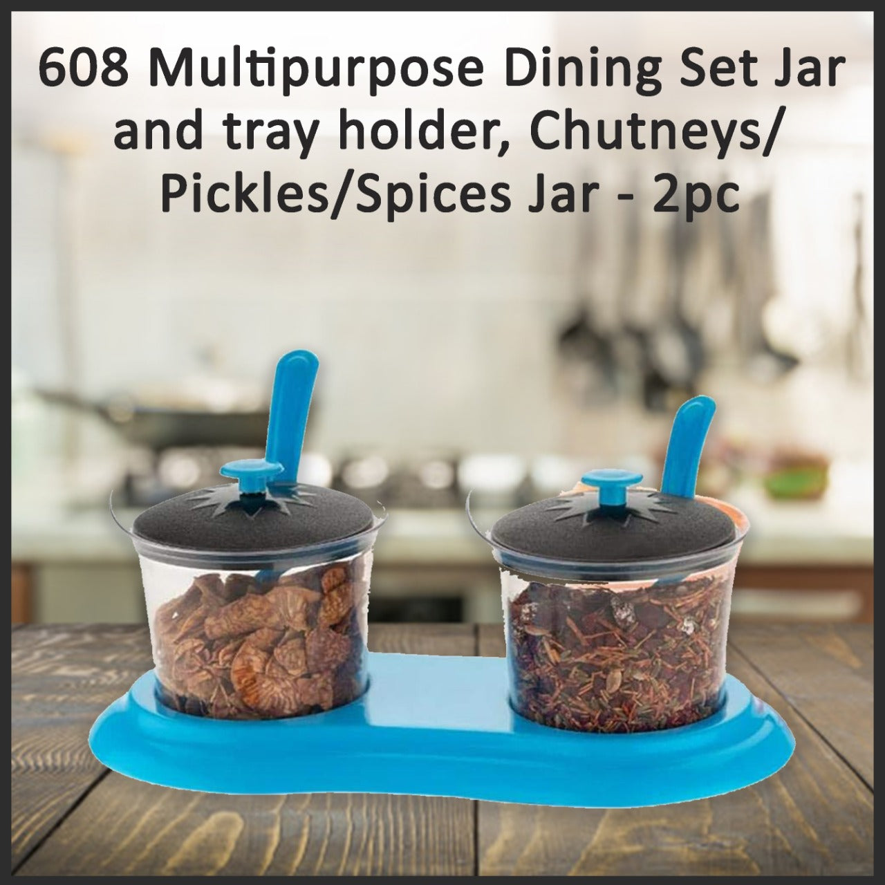 608 Multipurpose Dining Set Jar and tray holder, Chutneys/Pickles/Spices Jar - 2pc 